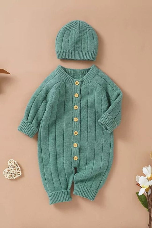 Knitted romper Green Buttons